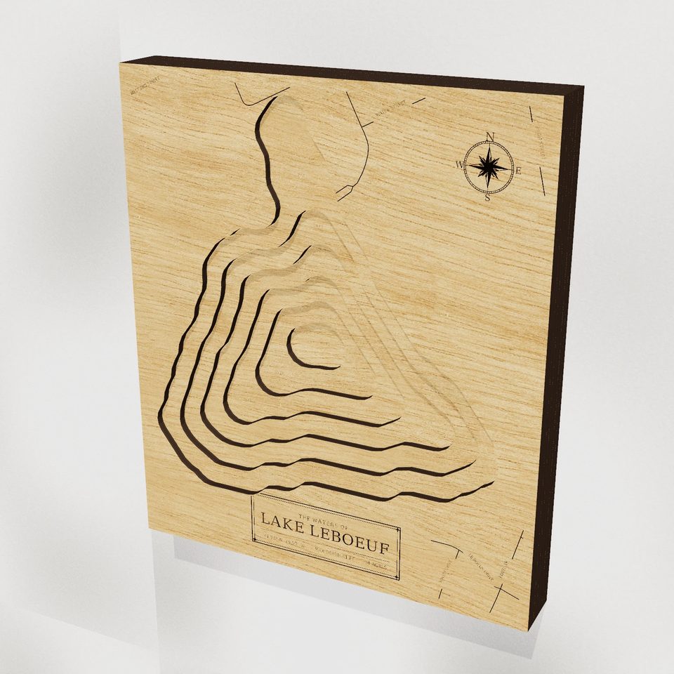 Lake LeBoeuf 3D wood map, hero view