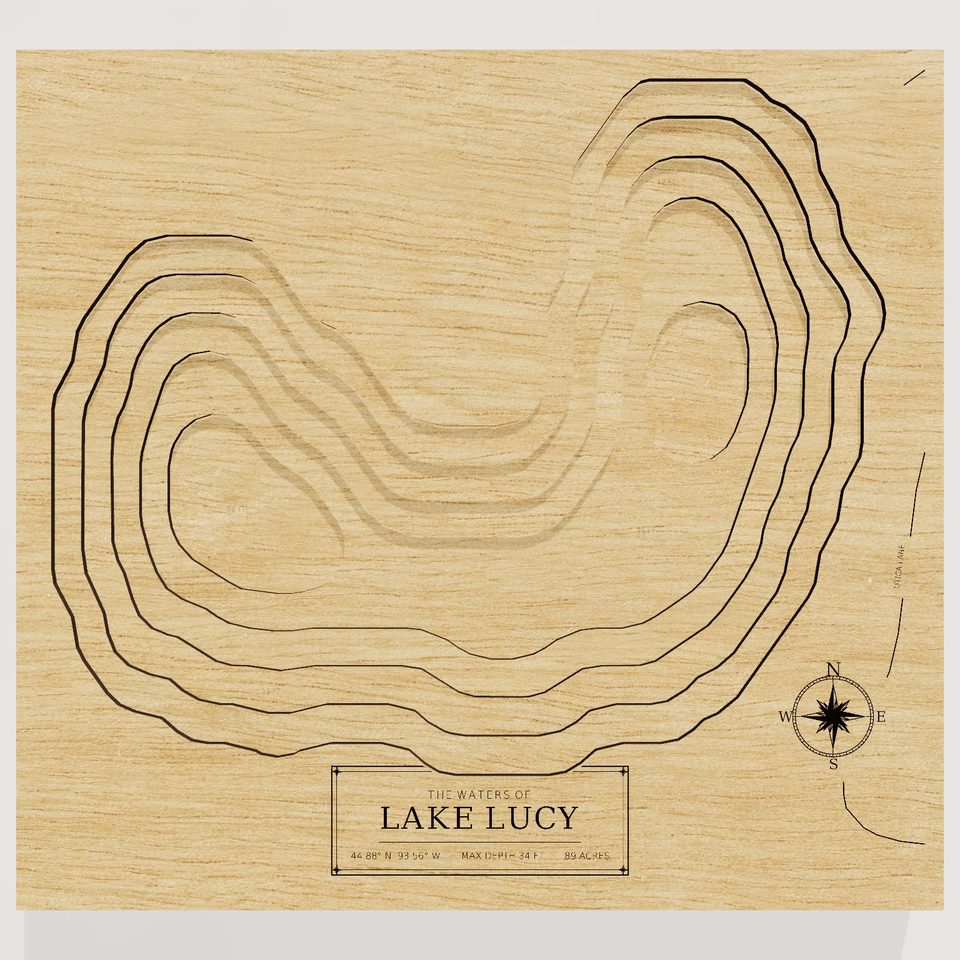 Lake Lucy 3D wood map, front view