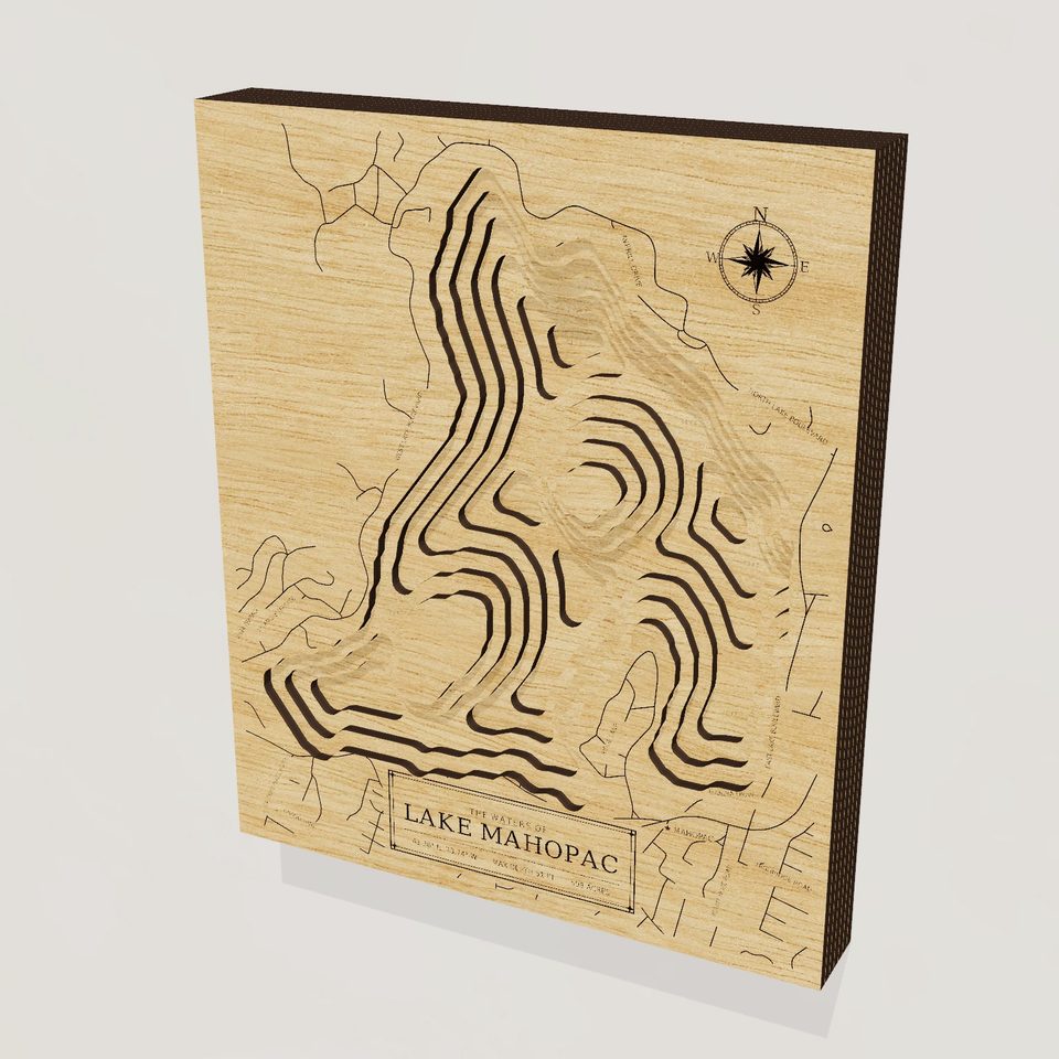 Lake Mahopac 3D wood map, hero view