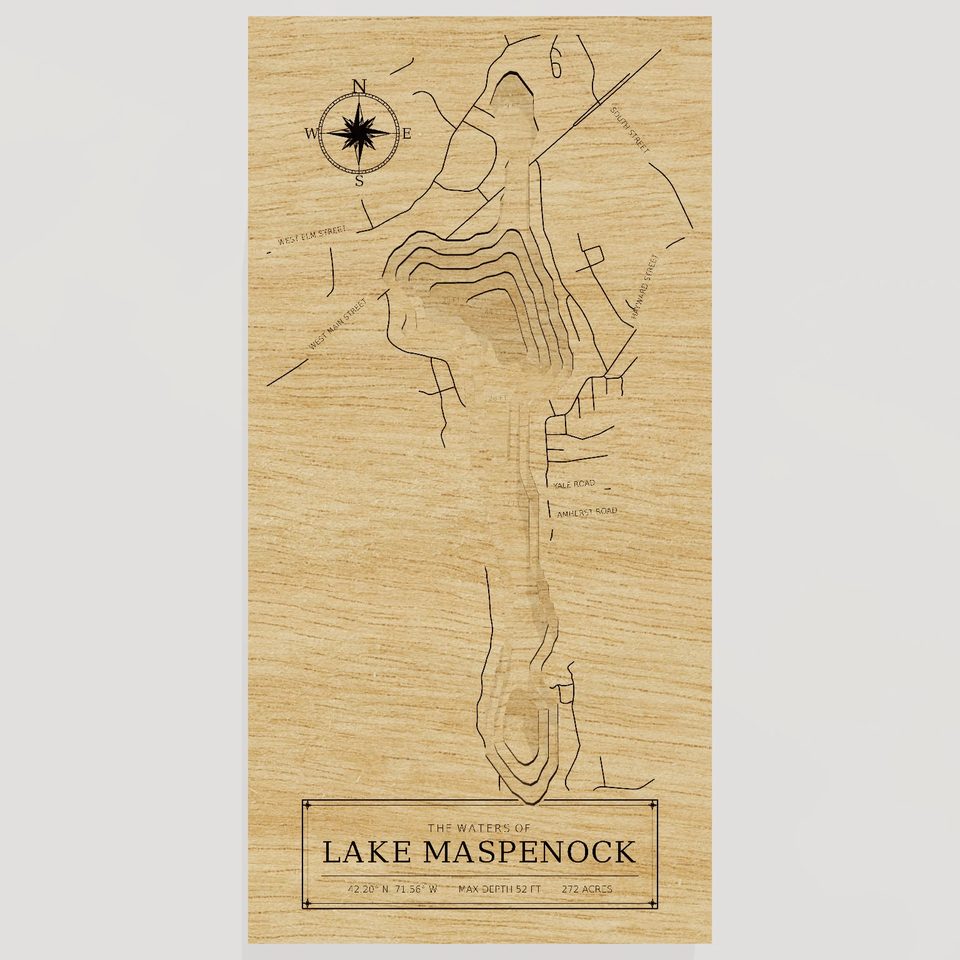 Lake Maspenock 3D wood map, front view
