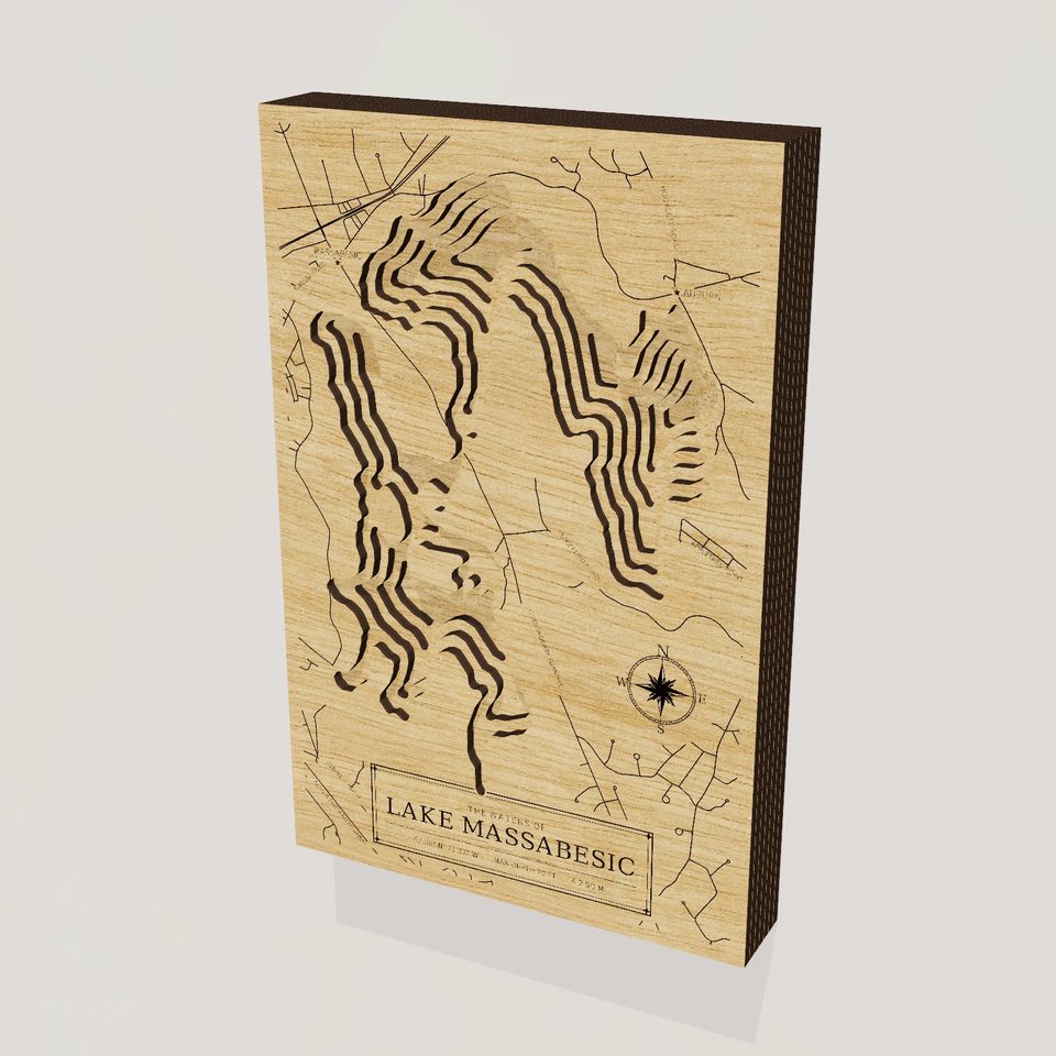 Lake Massabesic 3D wood map, hero view