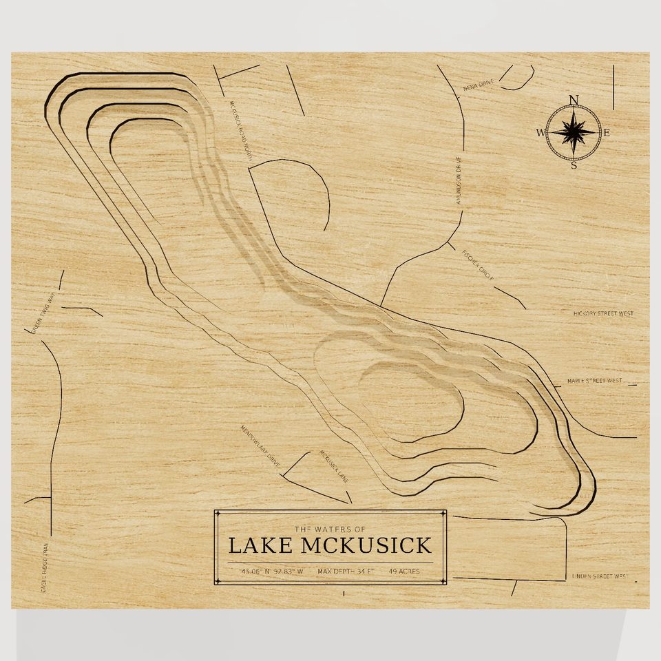 Lake McKusick 3D wood map, front view