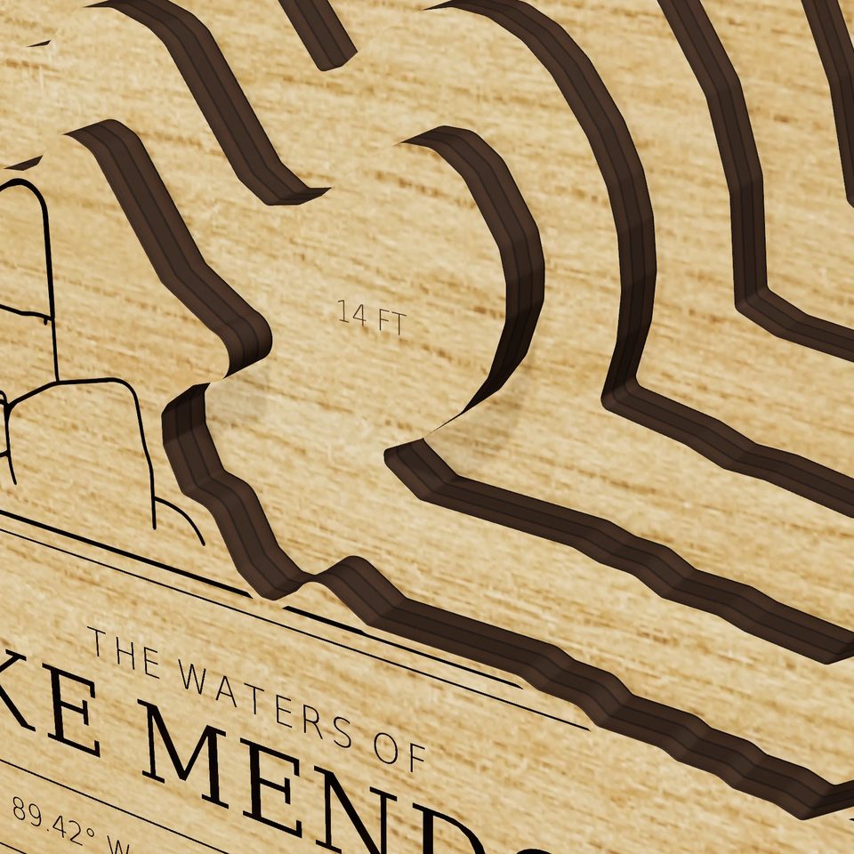 Lake Mendota 3D wood map, detail view