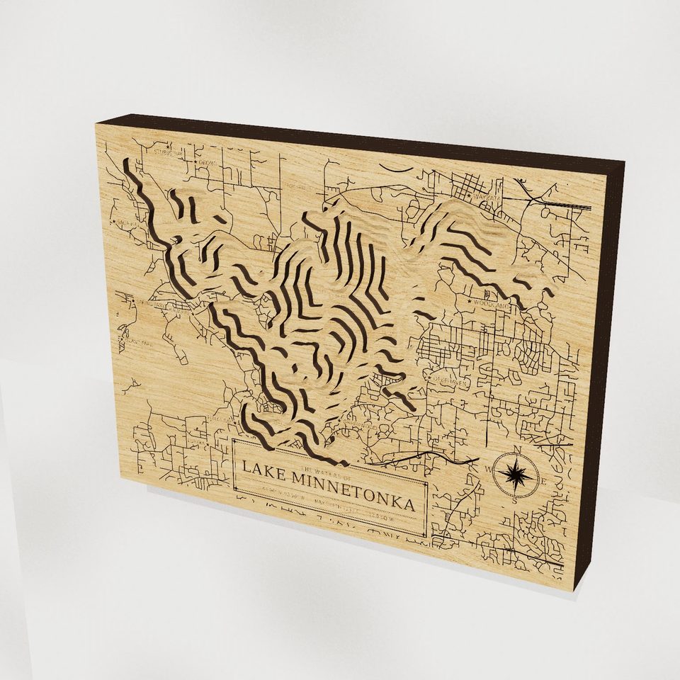Lake Minnetonka 3D wood map, hero view