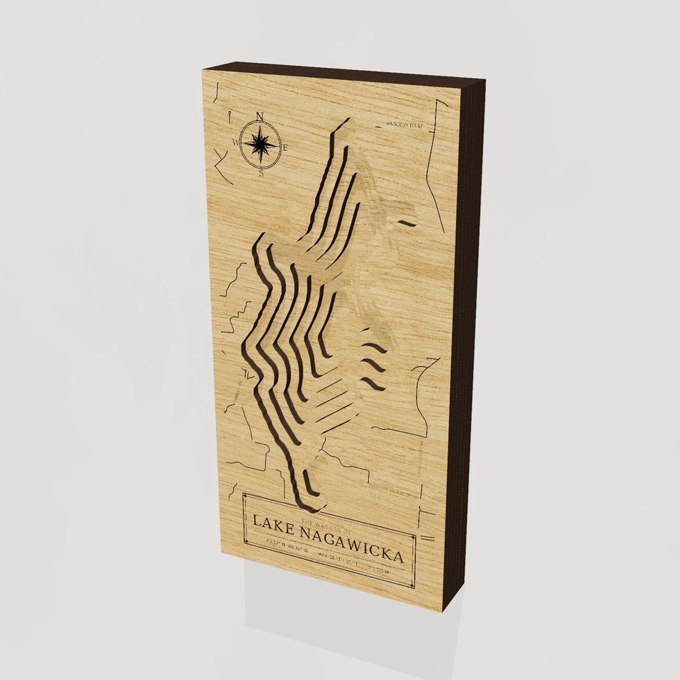 Lake Nagawicka 3D wood map, hero view