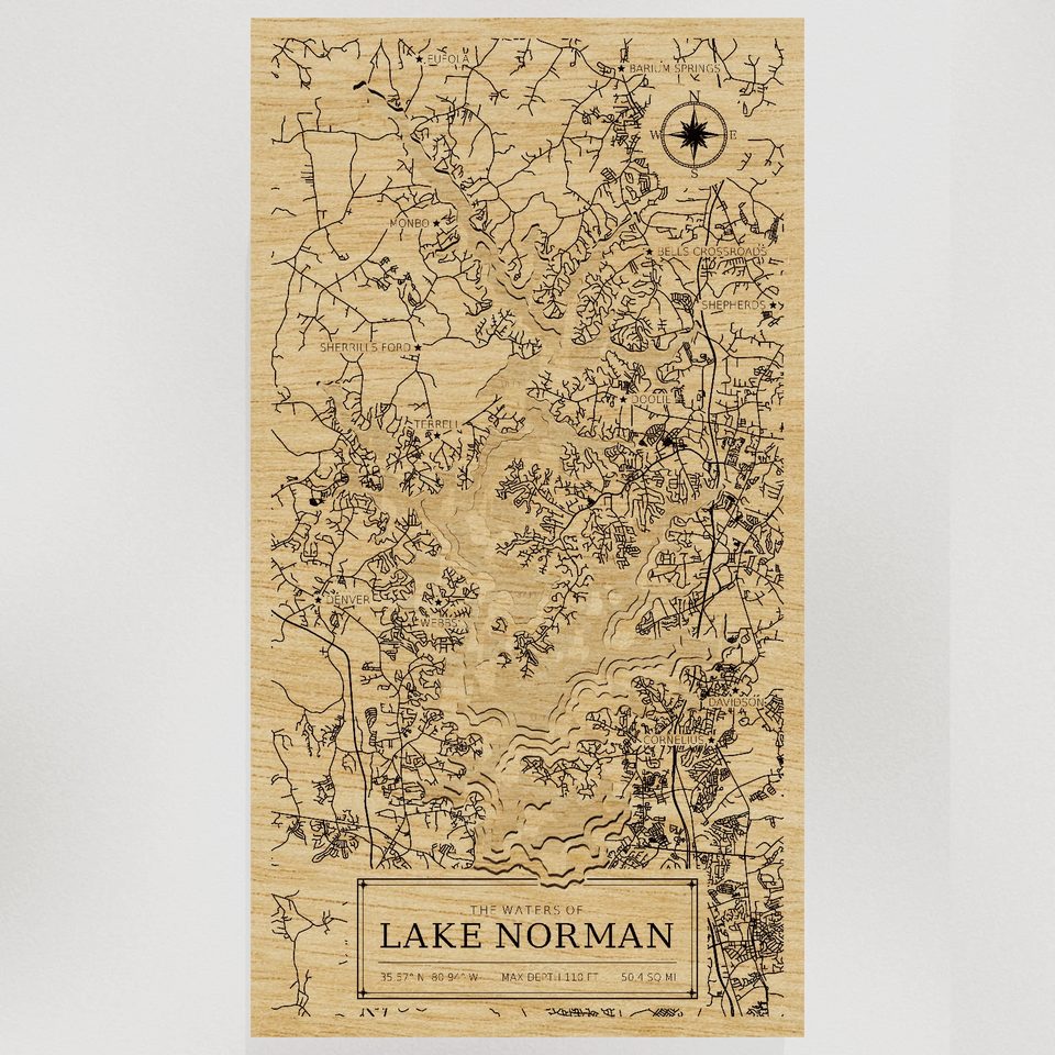 Lake Norman 3D wood map, front view