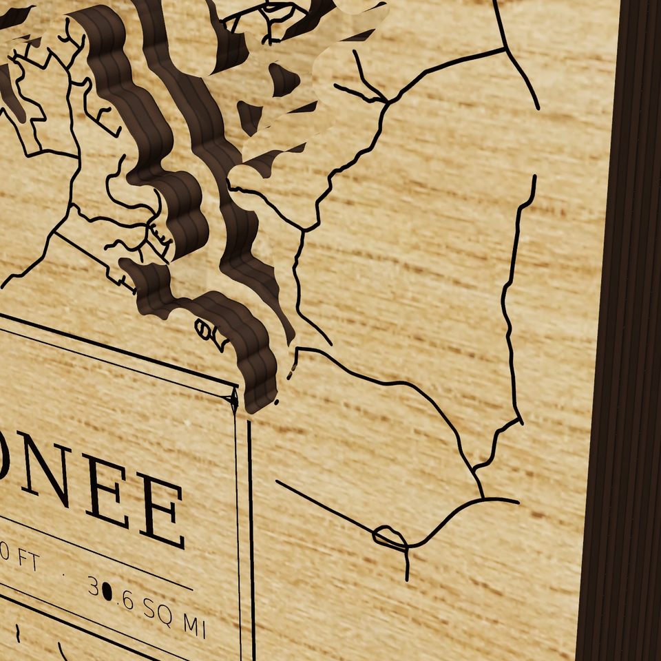 Lake Oconee 3D wood map, detail view