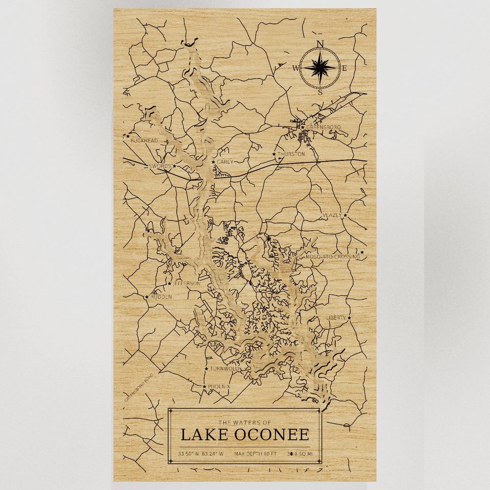 Lake Oconee 3D wood map, front view