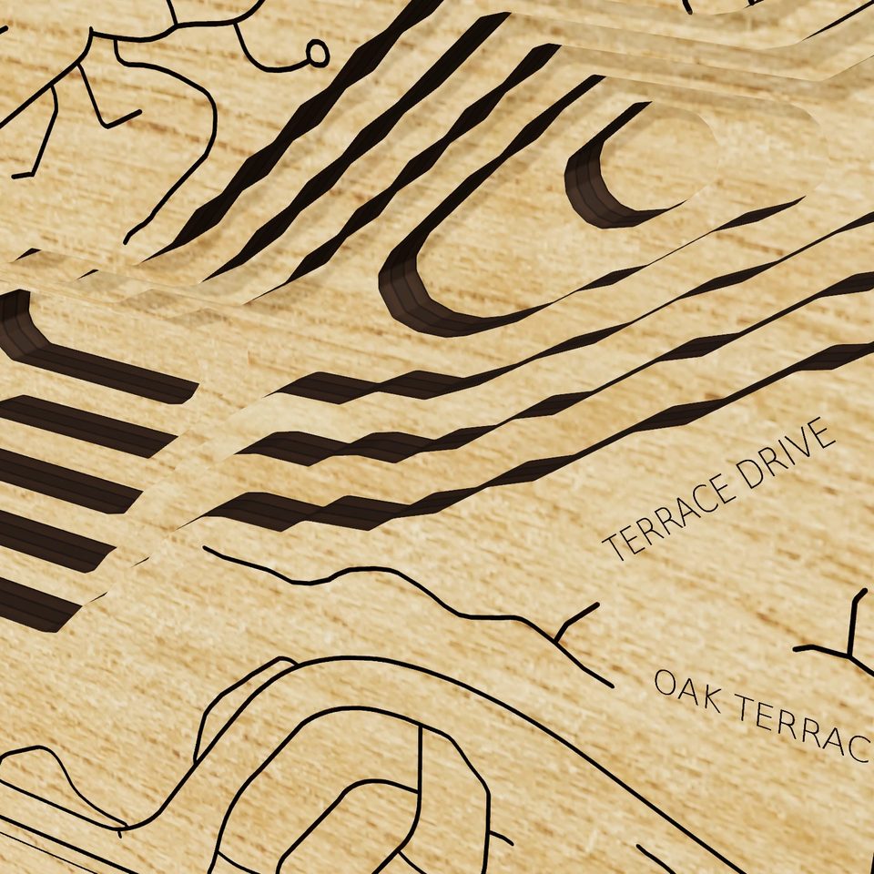 Lake Oswego 3D wood map, detail view