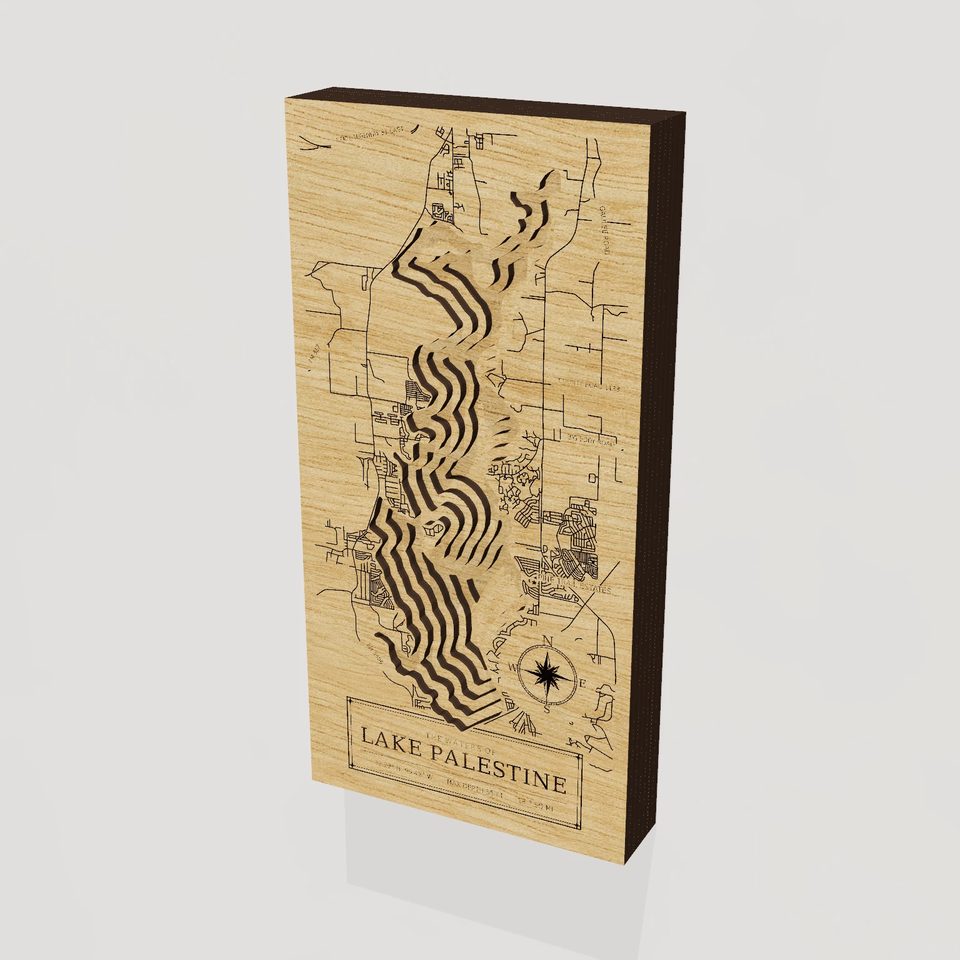 Lake Palestine 3D wood map, hero view