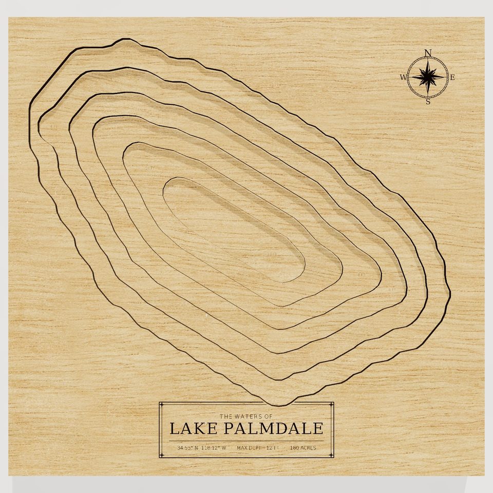 Lake Palmdale 3D wood map, front view