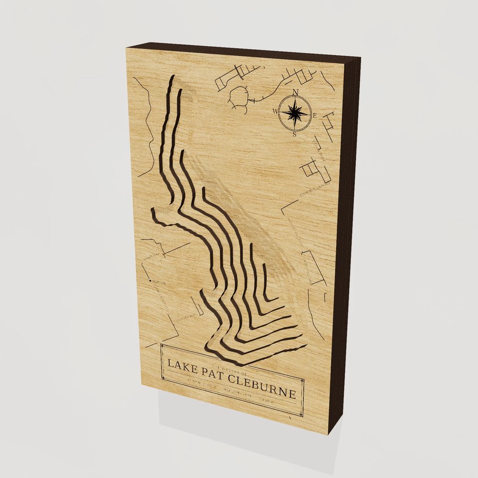 Lake Pat Cleburne 3D wood map, hero view