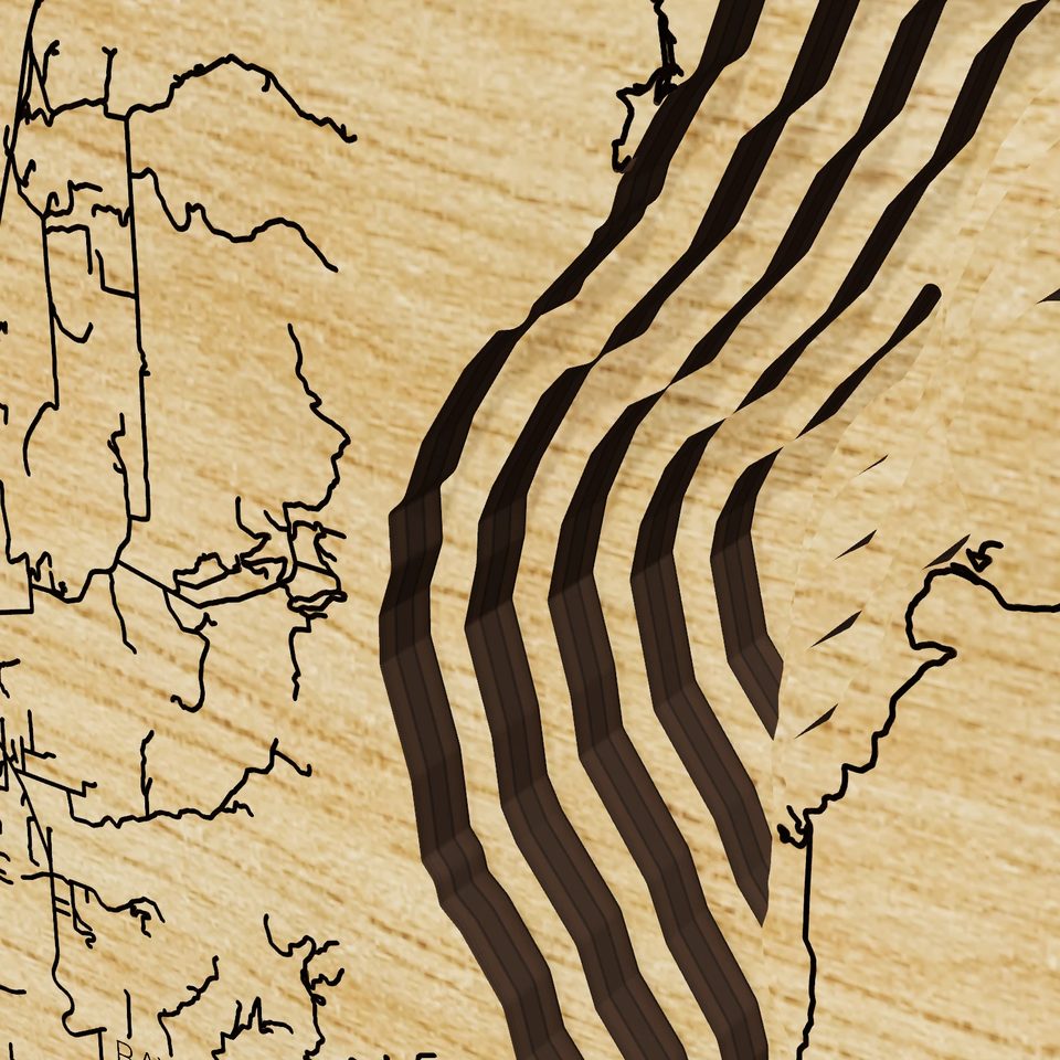 Lake Pend Oreille 3D wood map, detail view