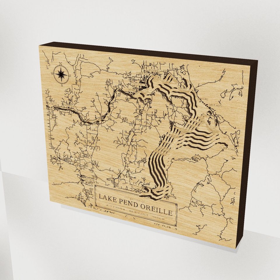 Lake Pend Oreille 3D wood map, hero view
