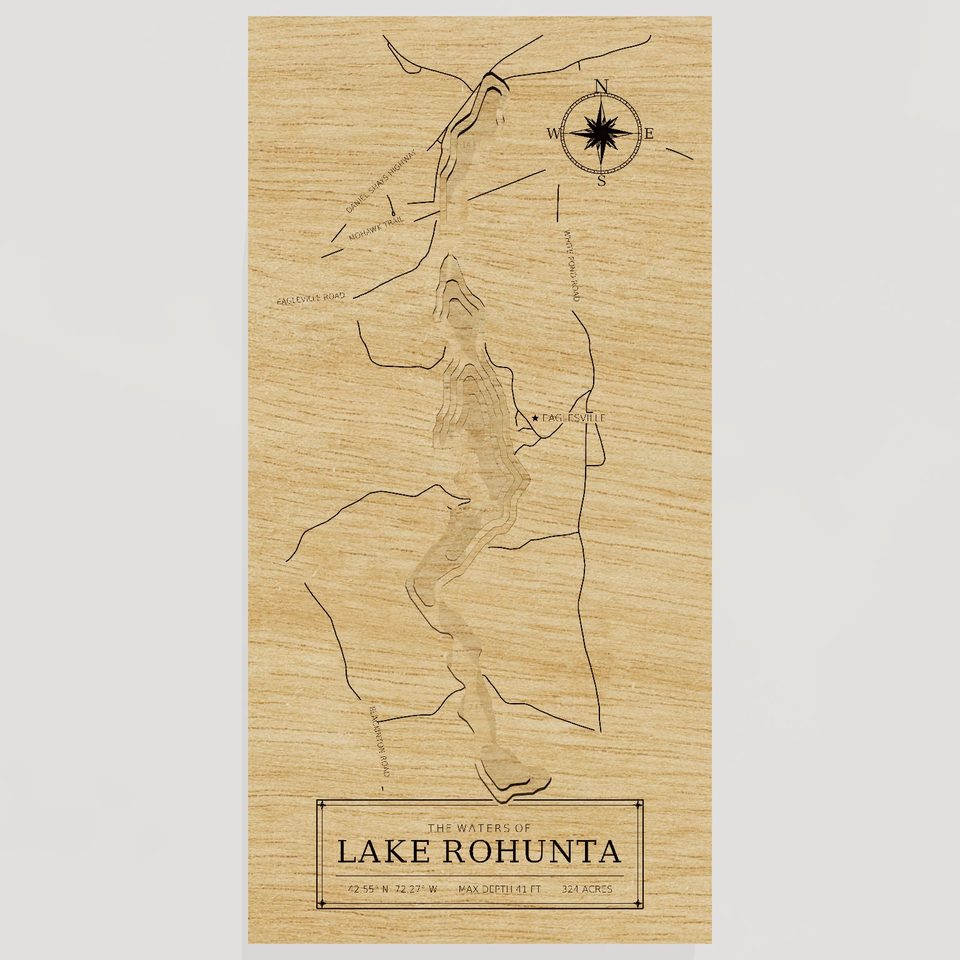 Lake Rohunta 3D wood map, front view