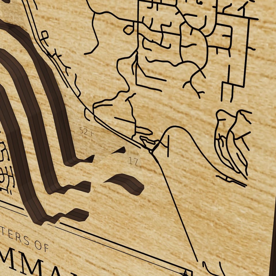 Lake Sammamish 3D wood map, detail view