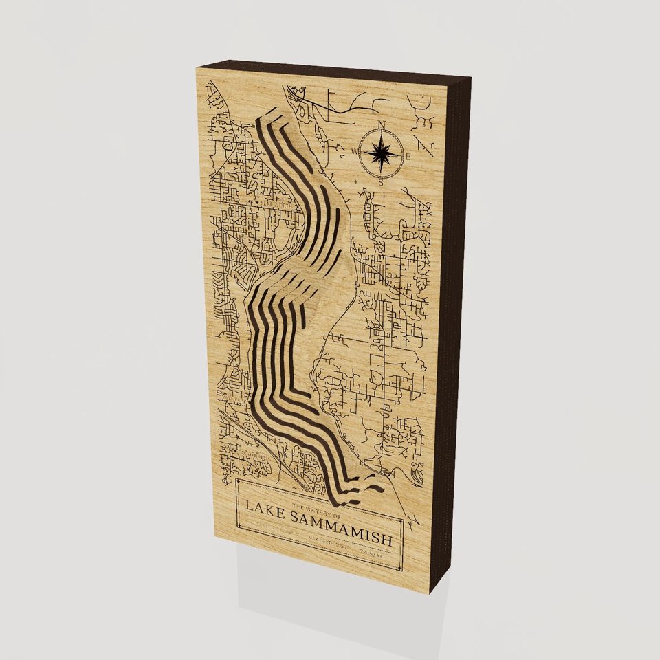 Lake Sammamish 3D wood map, hero view
