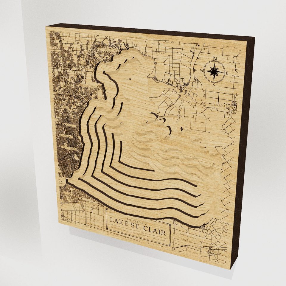 Lake St. Clair 3D wood map, hero view
