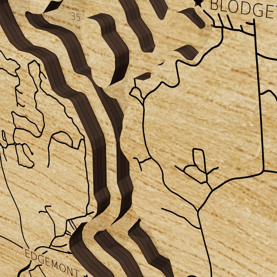 Lake Sunapee 3D wood map, detail view