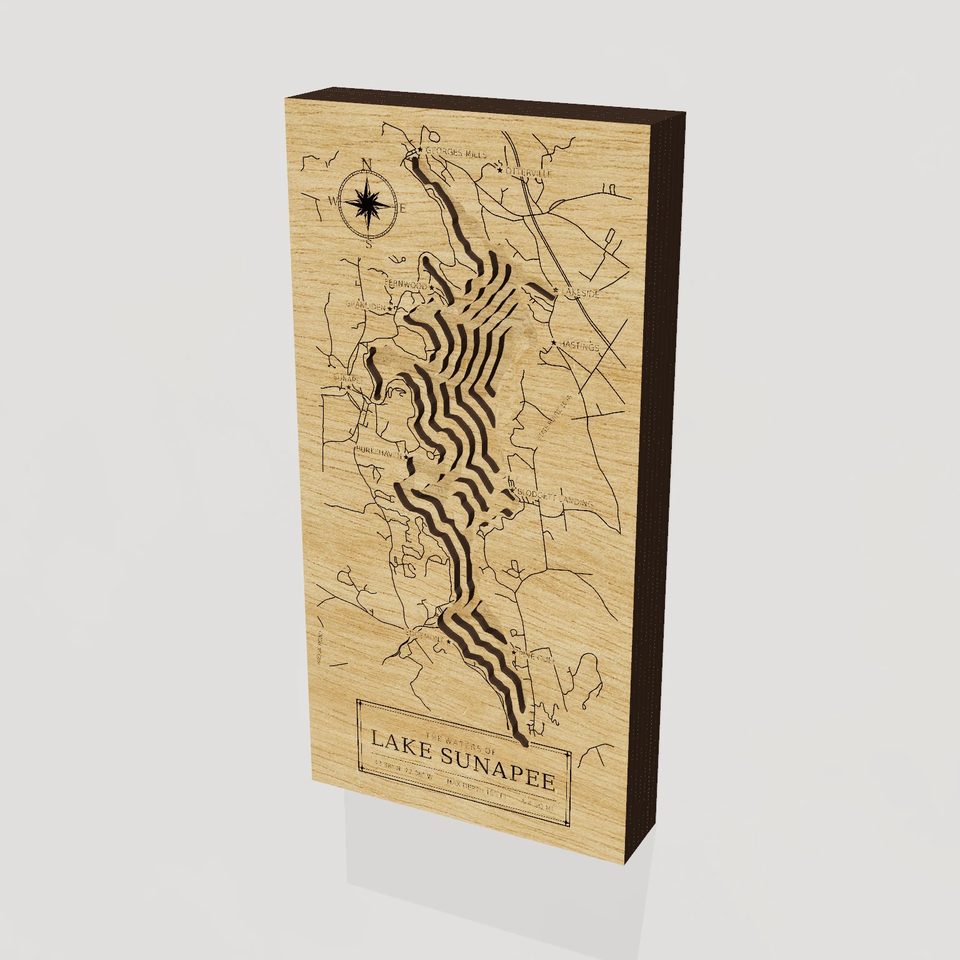 Lake Sunapee 3D wood map, hero view