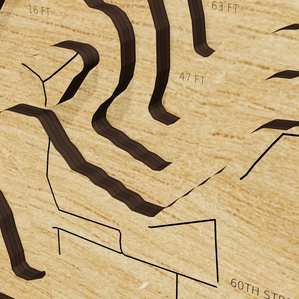Lake Sylvia 3D wood map, detail view