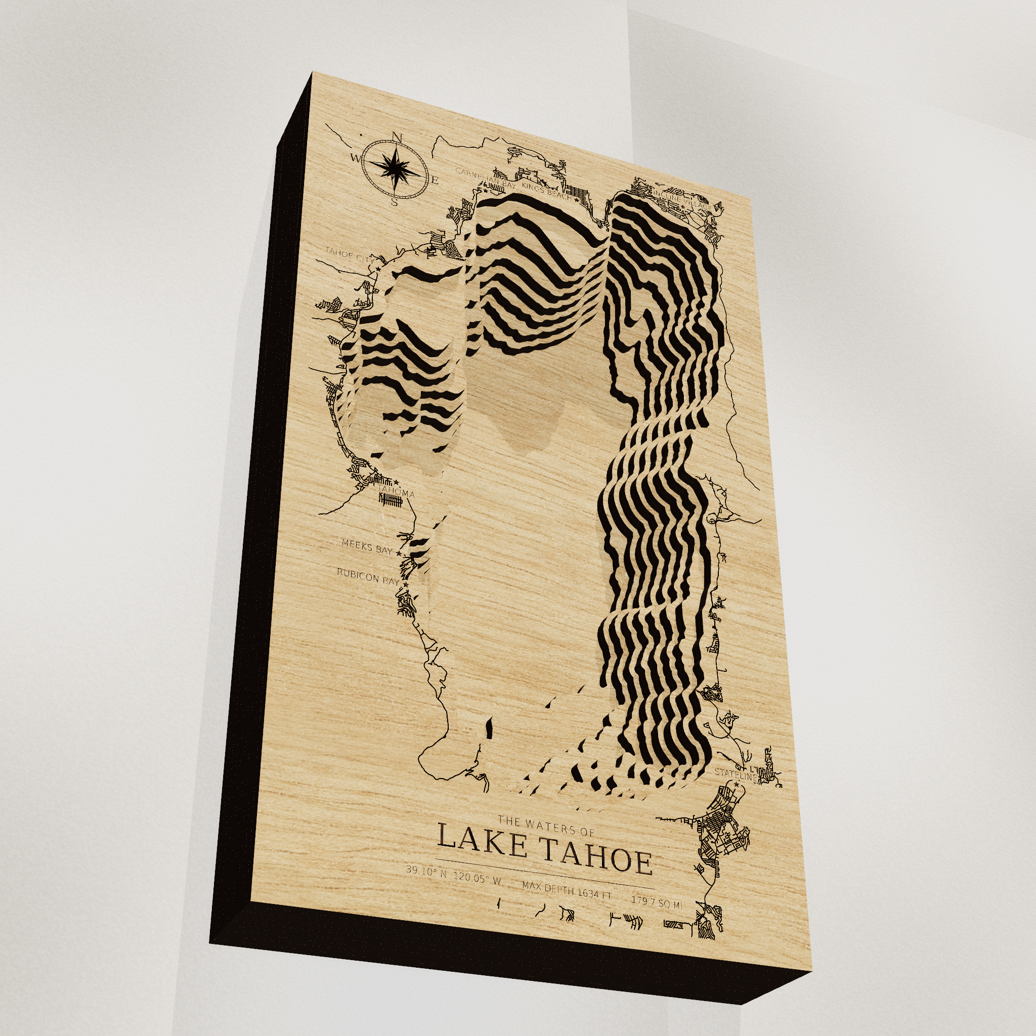 Lake Tahoe map, angle low view