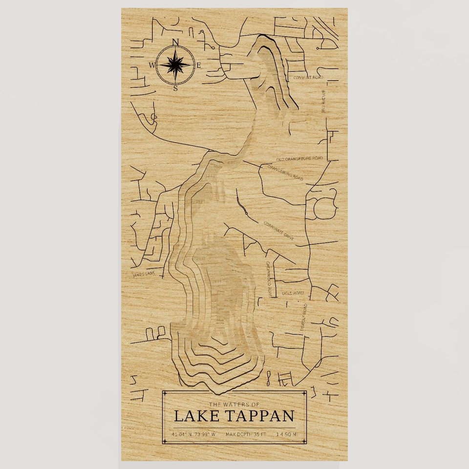 Lake Tappan 3D wood map, front view