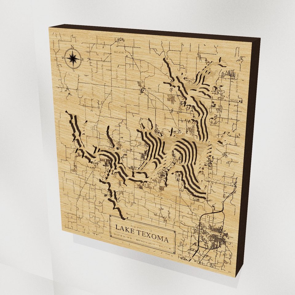 Lake Texoma 3D wood map, hero view