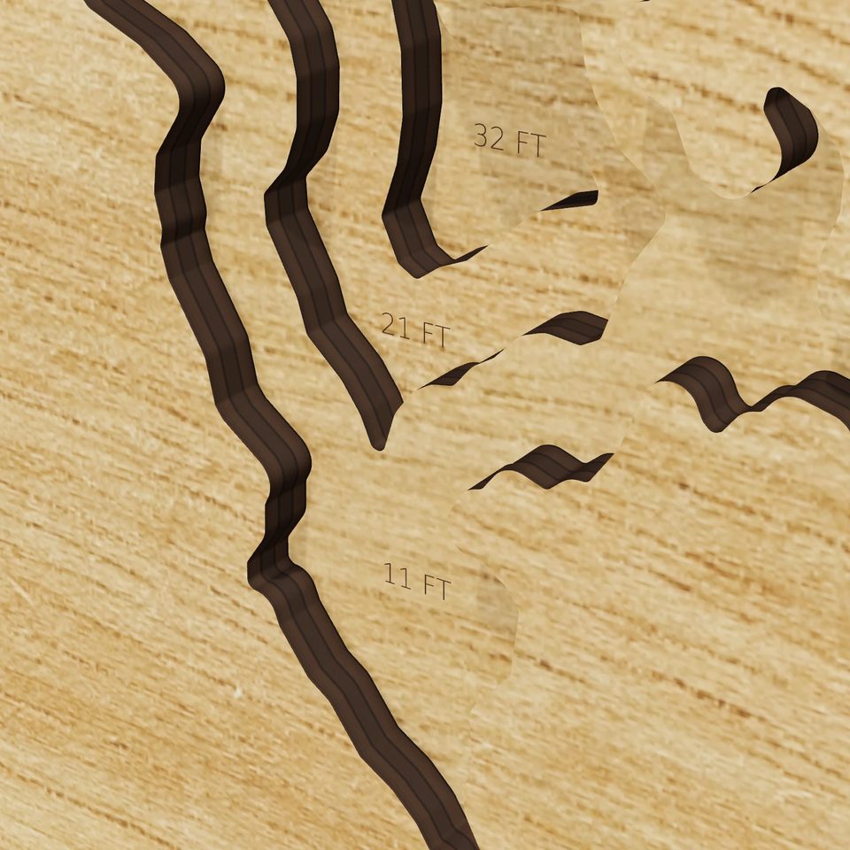 Lake Thompson 3D wood map, detail view