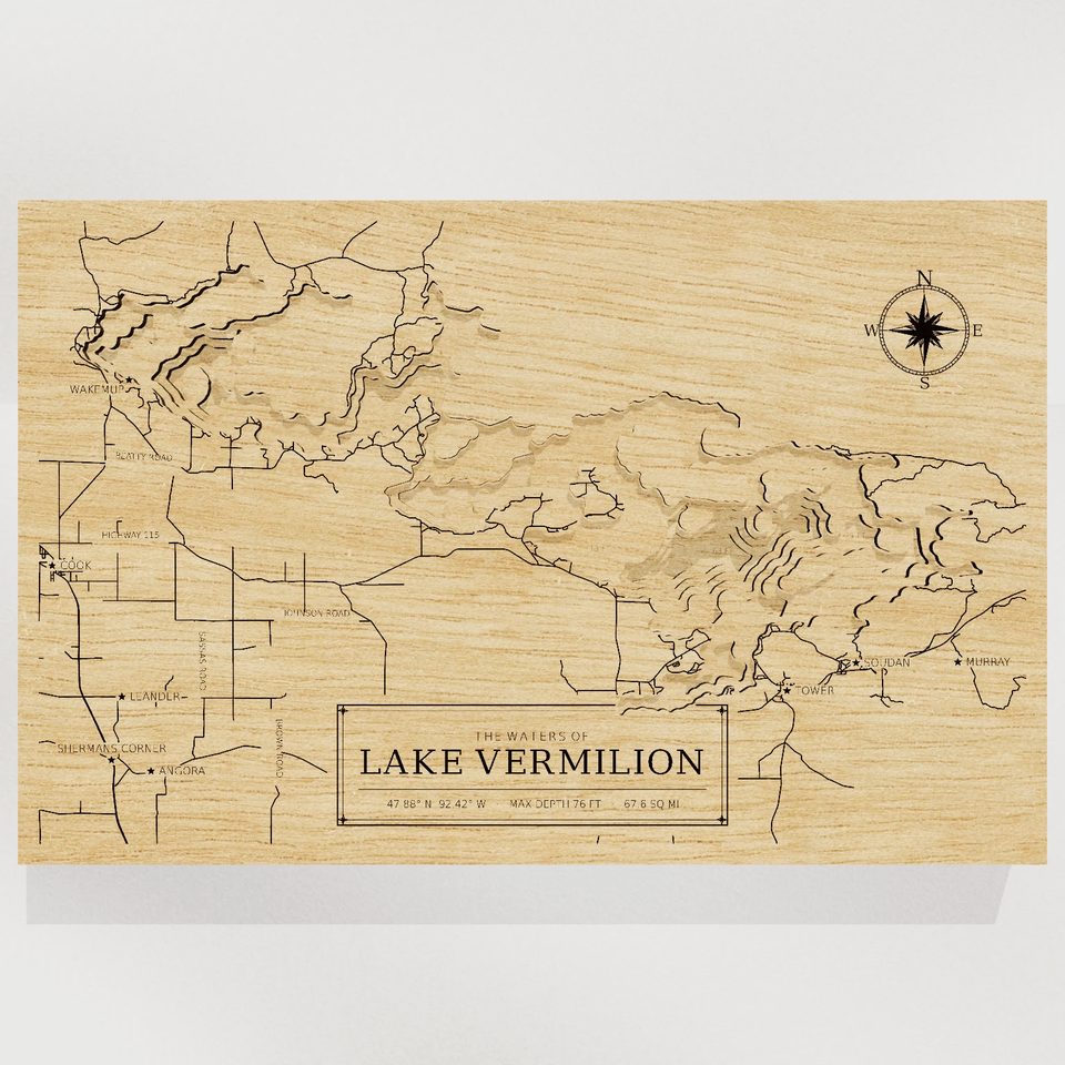 Lake Vermilion 3D wood map, front view