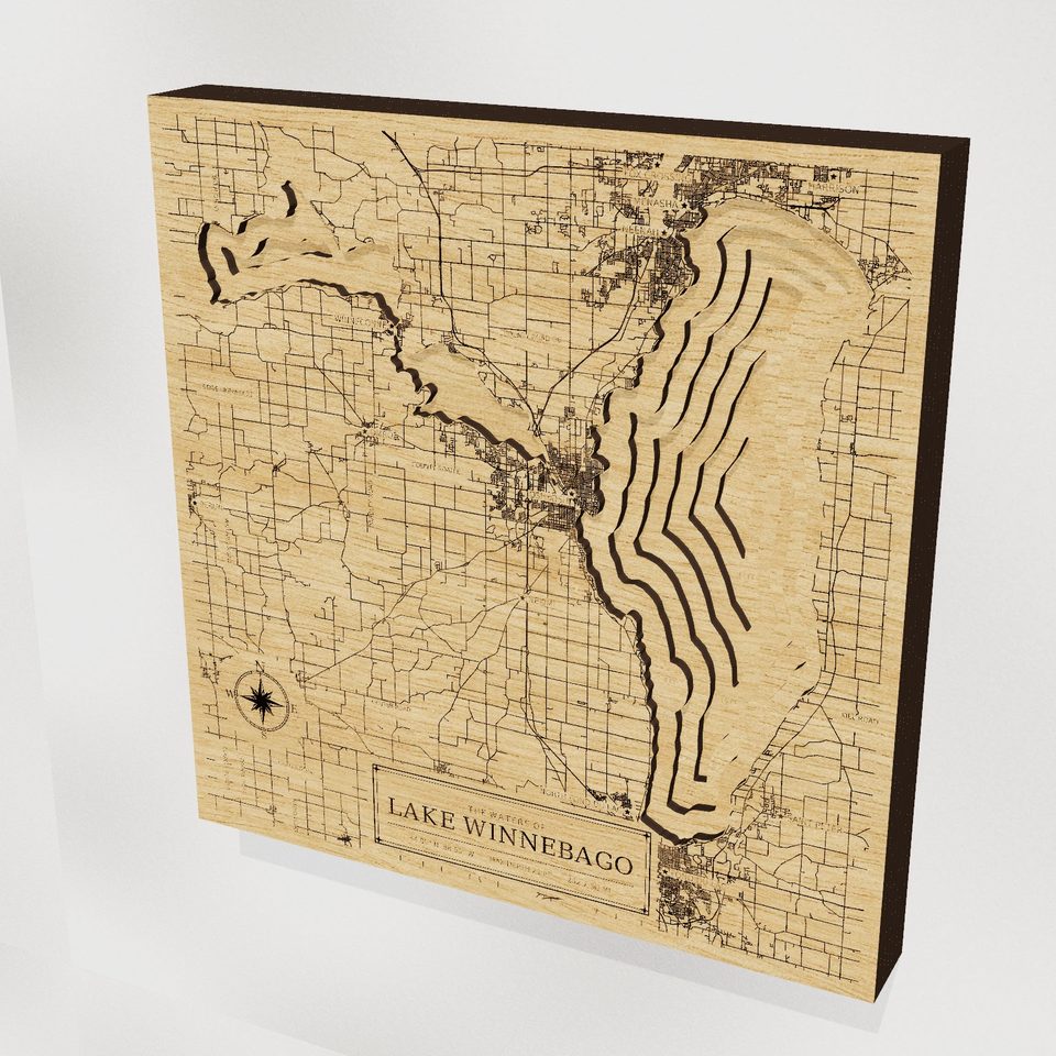 Lake Winnebago 3D wood map, hero view