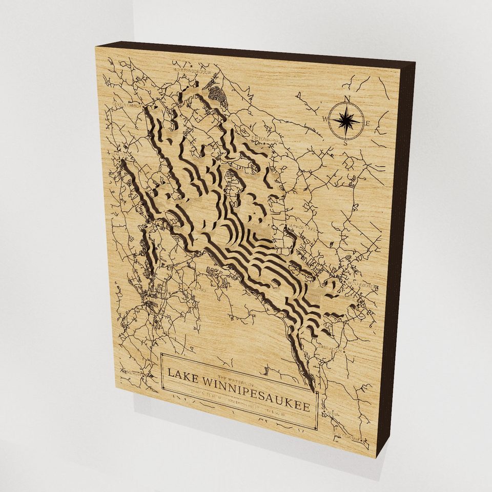 Lake Winnipesaukee 3D wood map, hero view