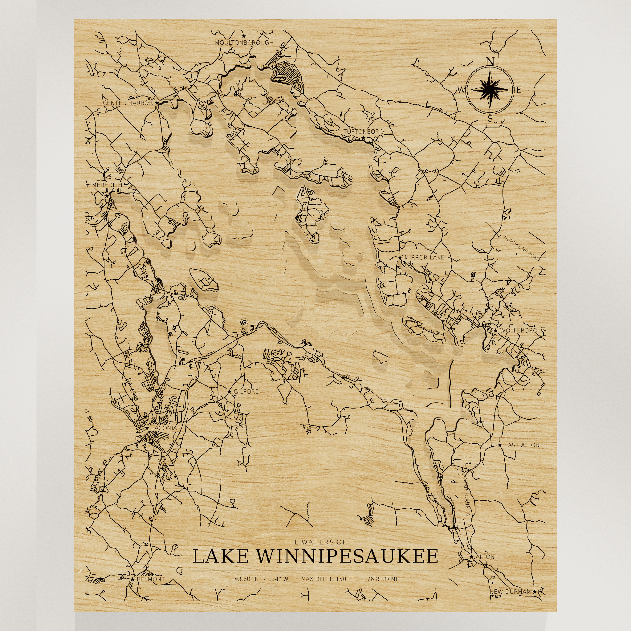 Lake Winnipesaukee map, front view