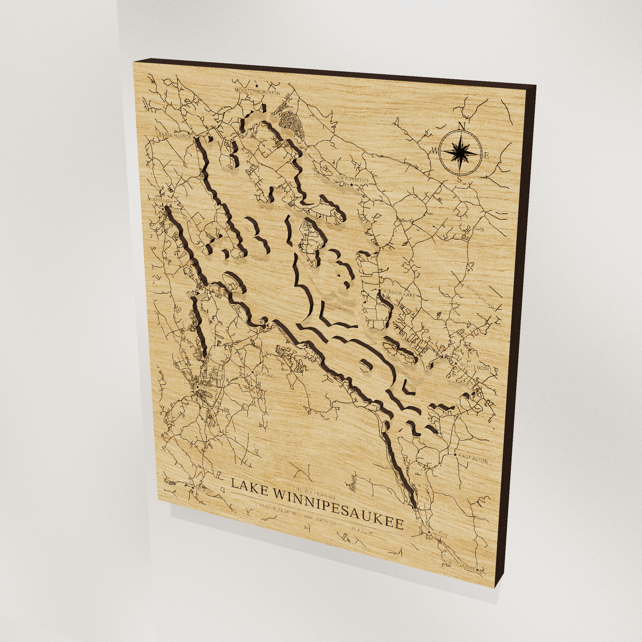 Lake Winnipesaukee wood map