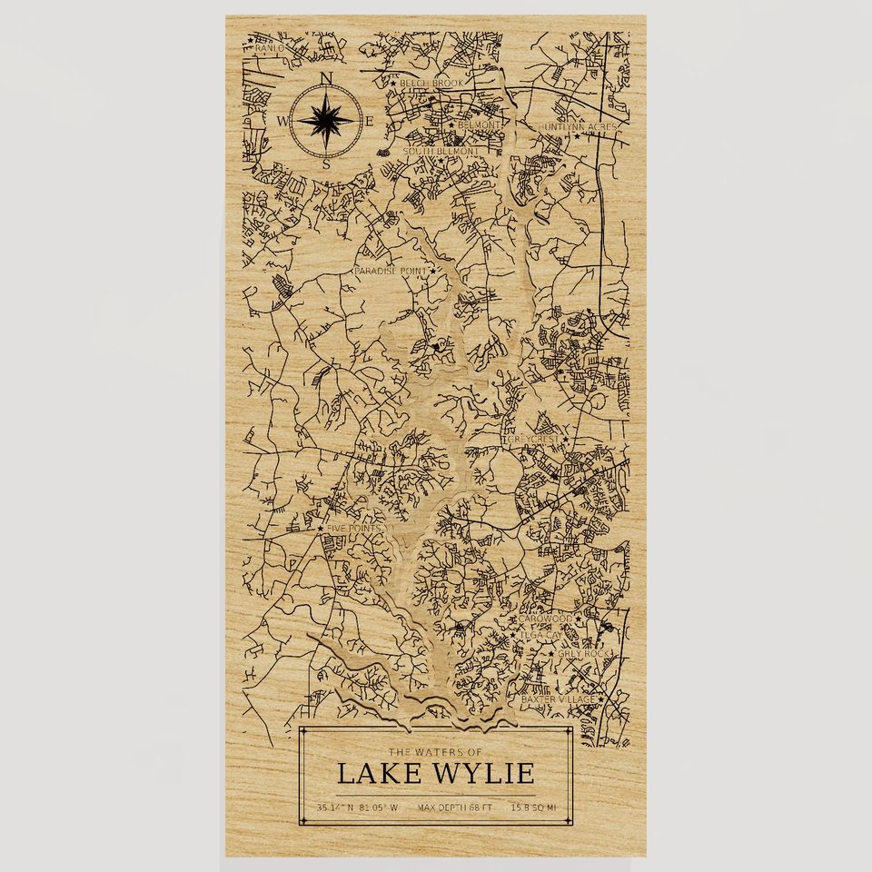 Lake Wylie 3D wood map, front view