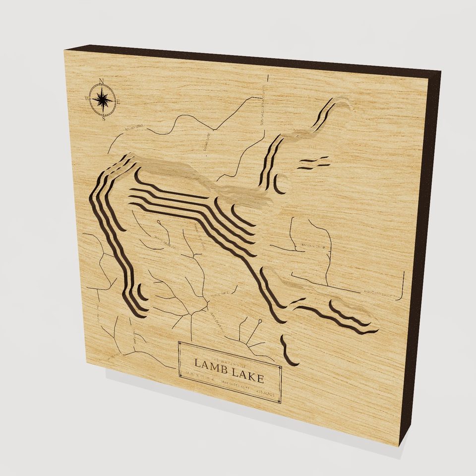 Lamb Lake 3D wood map, hero view