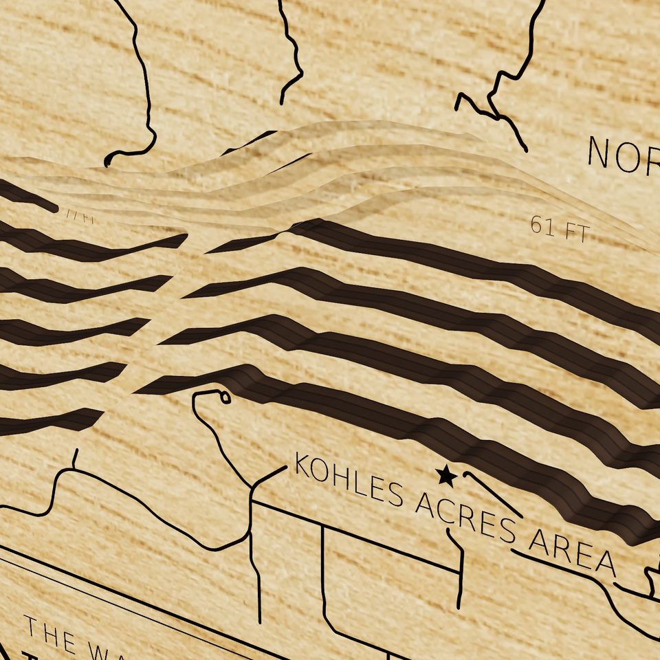 Lewis and Clark Lake 3D wood map, detail view