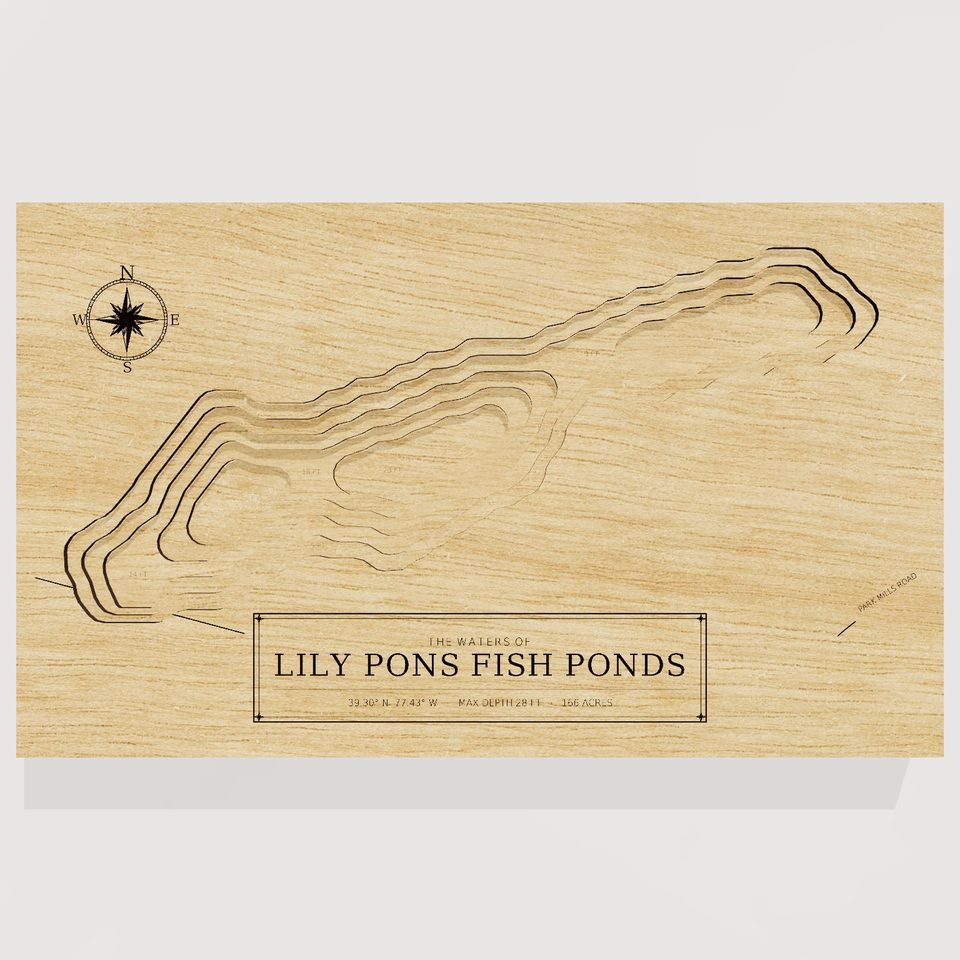 Lily Pons Fish Ponds 3D wood map, front view