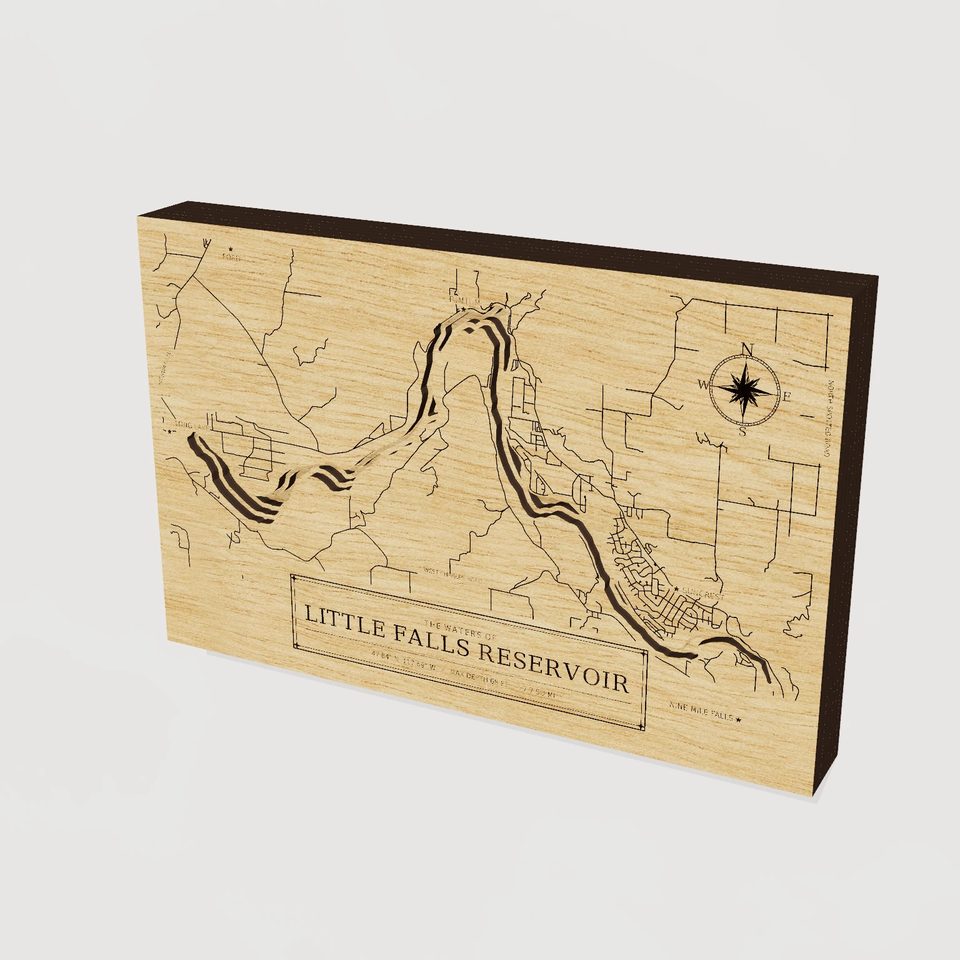 Little Falls Reservoir 3D wood map, hero view