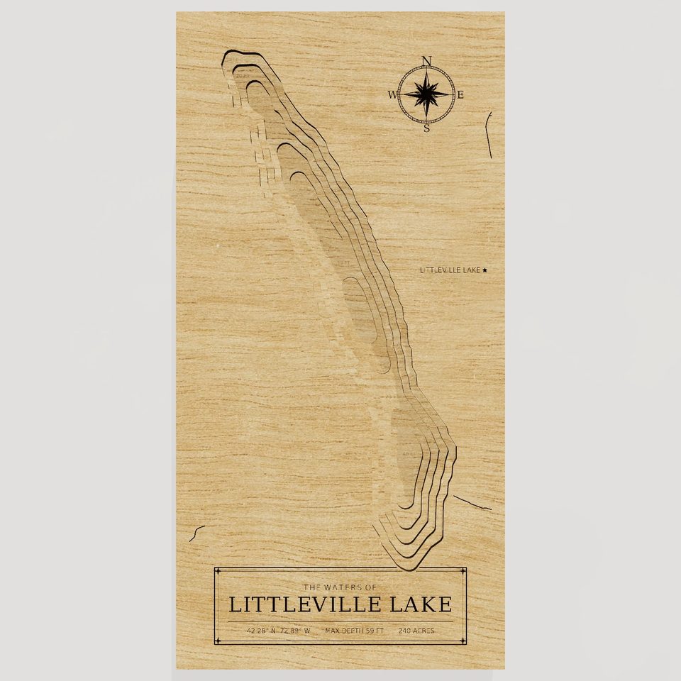 Littleville Lake 3D wood map, front view