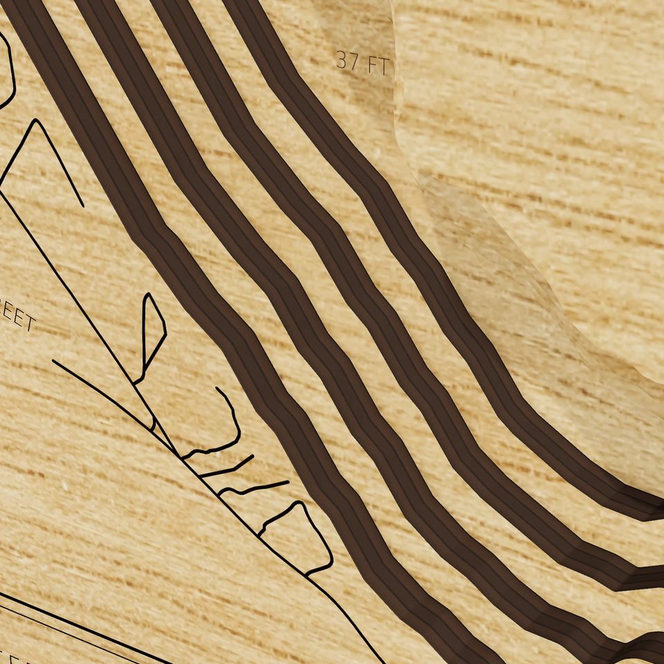 Long Lake 3D wood map, detail view
