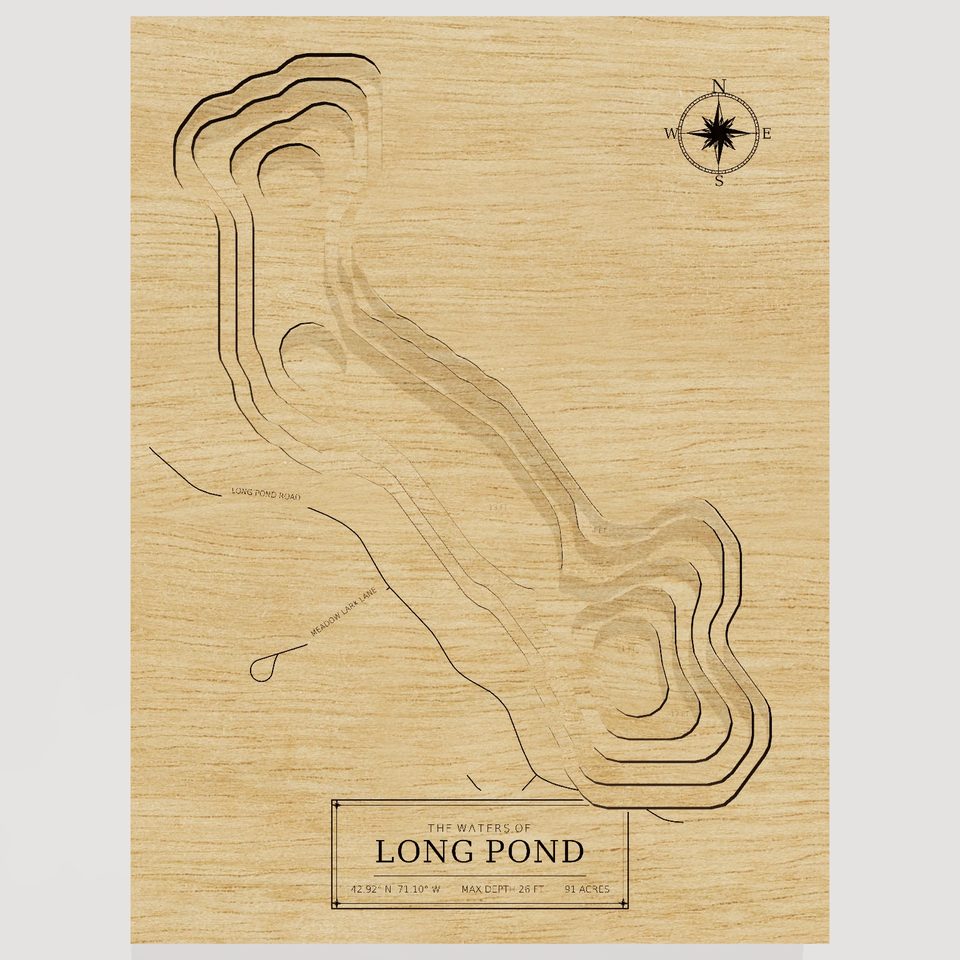 Long Pond 3D wood map, front view