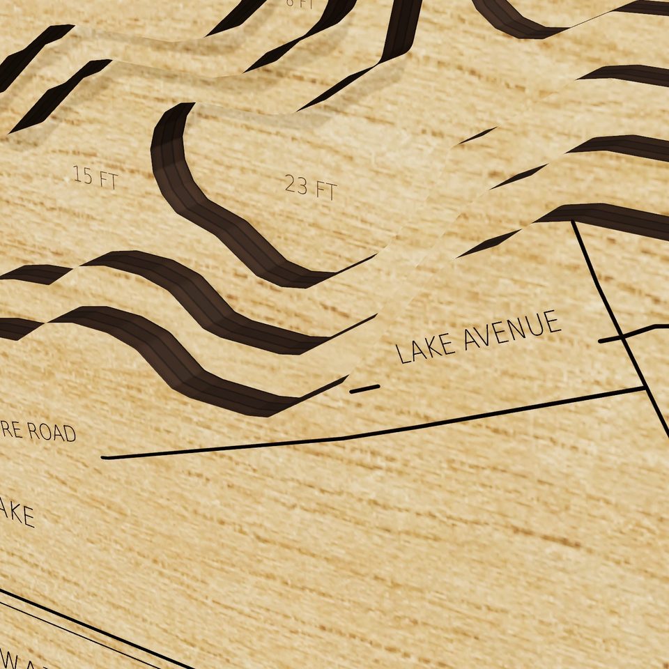 Mariaville Lake 3D wood map, detail view
