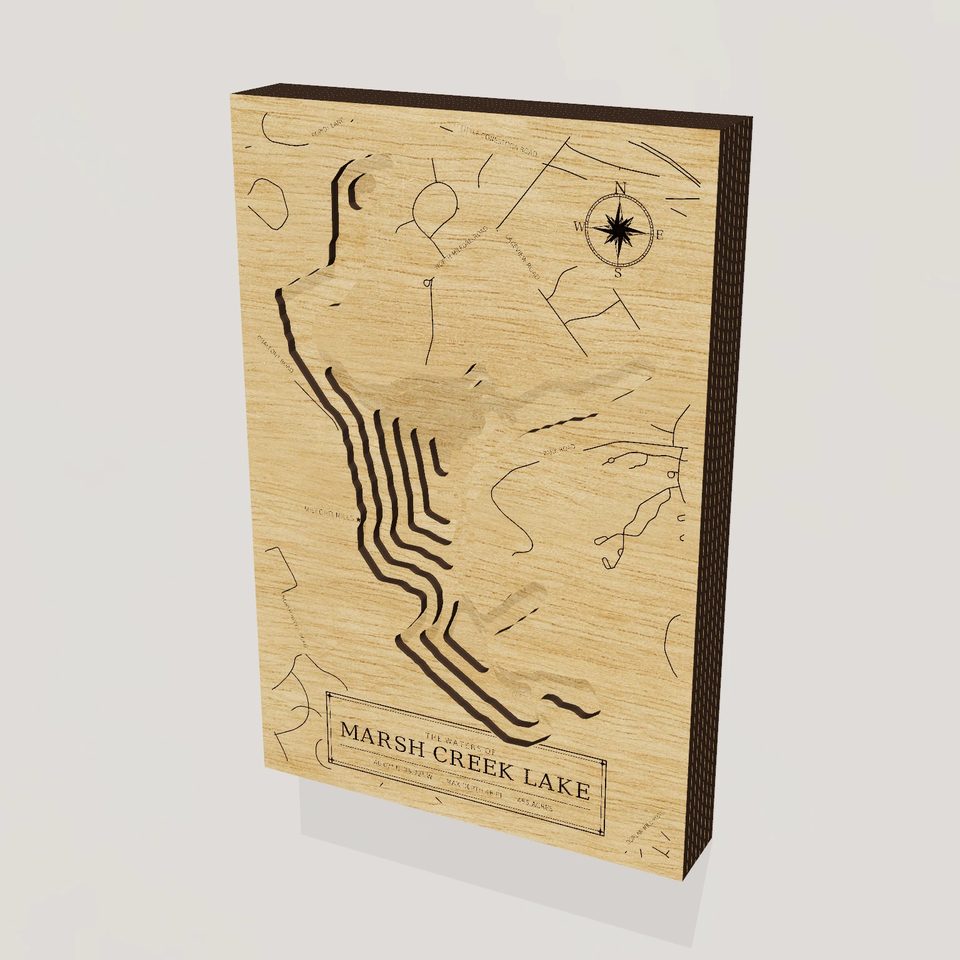 Marsh Creek Lake 3D wood map, hero view