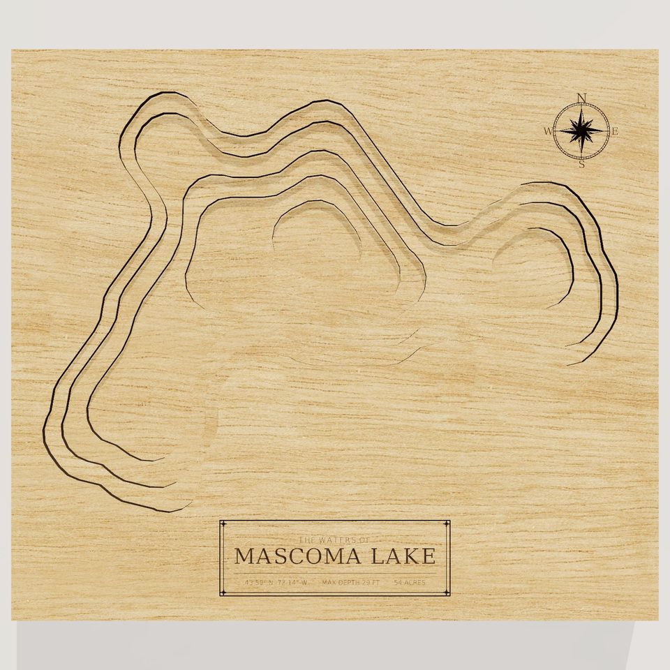 Mascoma Lake 3D wood map, front view