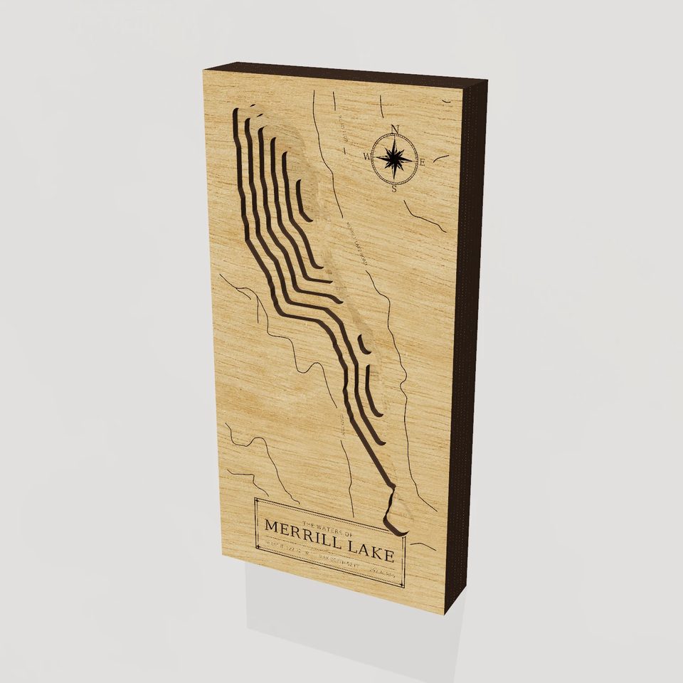 Merrill Lake 3D wood map, hero view