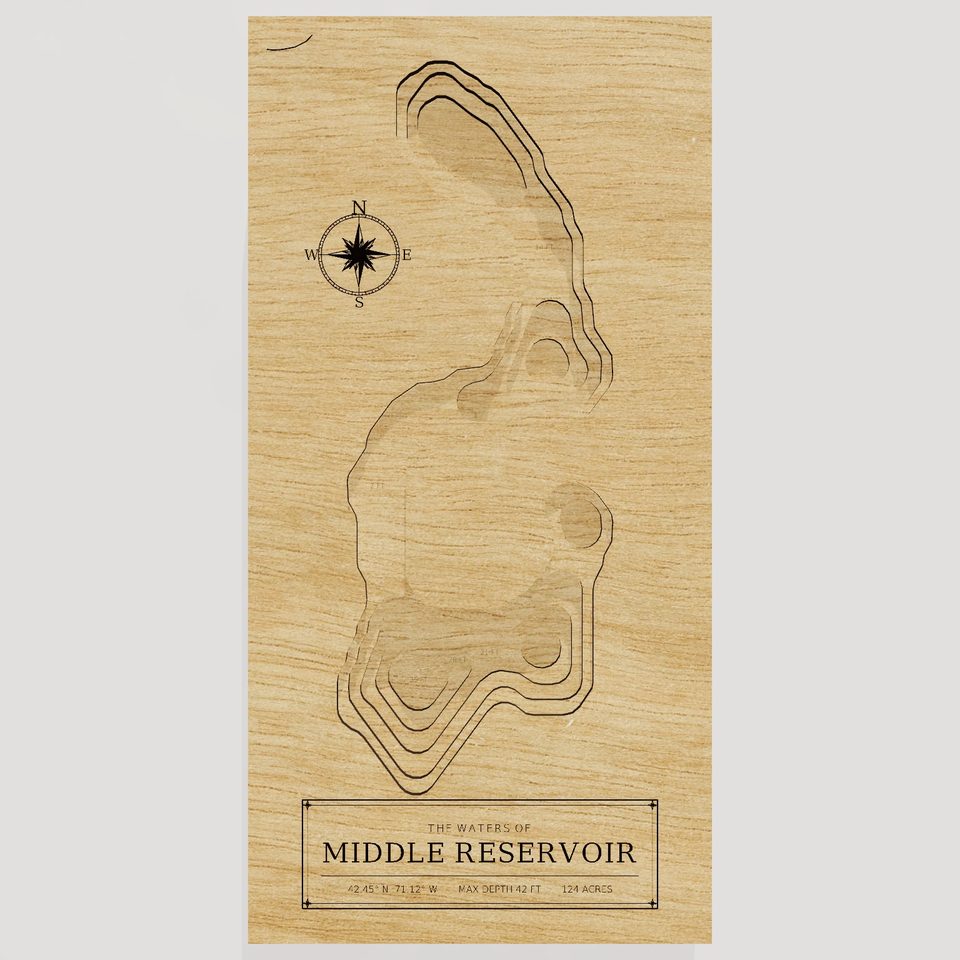 Middle Reservoir 3D wood map, front view