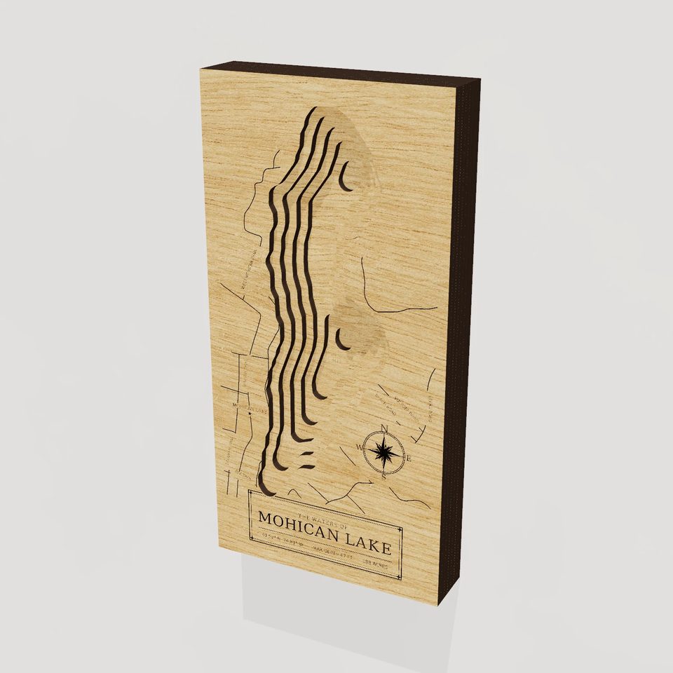 Mohican Lake 3D wood map, hero view