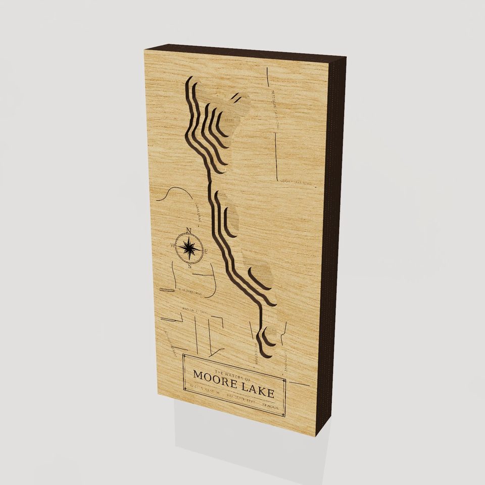 Moore Lake 3D wood map, hero view