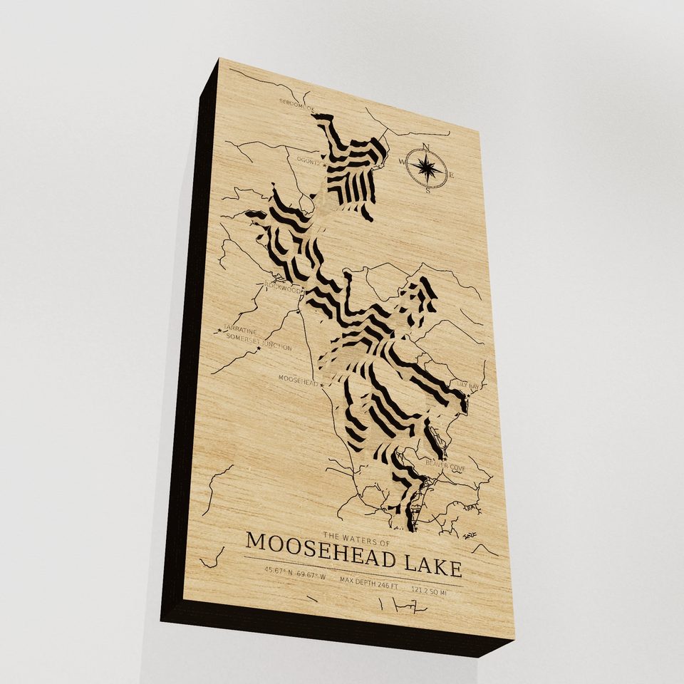 Moosehead Lake 3D wood map, angle low view